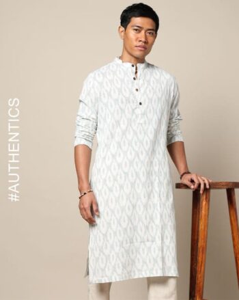South Ikat Cotton Regular Fit Long Kurta with Side Pocket