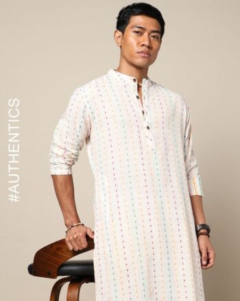 Woven South Cotton Dobby Long Kurta with Side Pocket