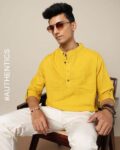 South Cotton Oxford Short Kurta with Roll-Up Sleeves & Patch Pocket