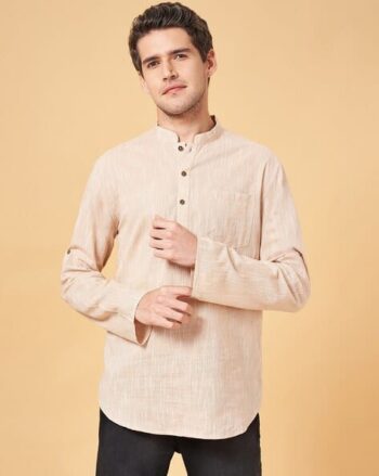 Men Cotton Regular Fit Short Kurta
