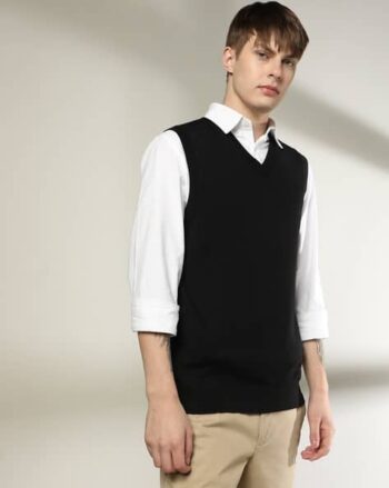 Men Regular Fit Zip-Front Pullover Sweater