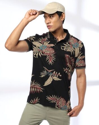 Men Tropical Print Slim Fit Cotton Polo T-Shirt