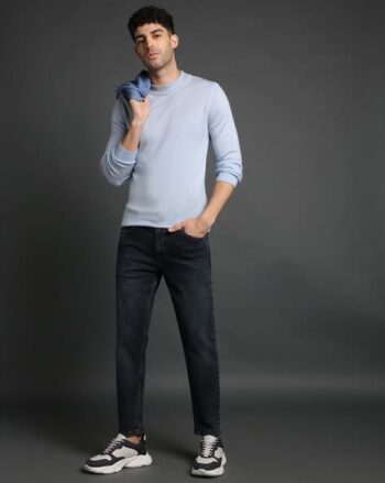 Men Light-Wash Slim Fit Cropped Jeans