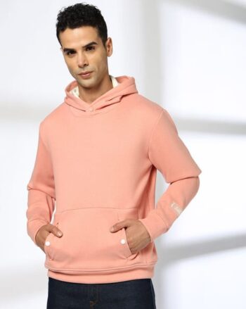 Logo Print Hooded Sweashirt with Kangaroo Pockets