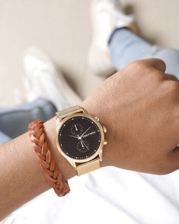 JWBS909 Men Analogue Watch with Deployant Clasp & Braided Bracelet Set