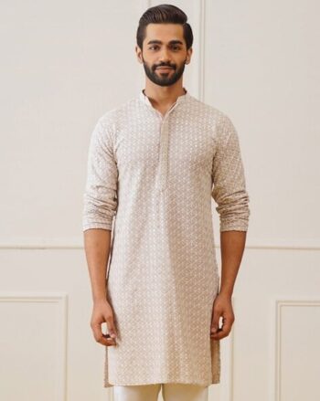Embroidered Long Kurta with Mandarin Collar