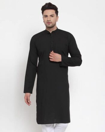 Mandarin-Collar Patch-Pocket Long Kurta