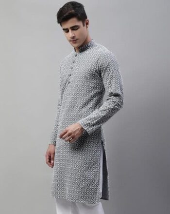 Men Embroidered Regular Fit Long Kurta