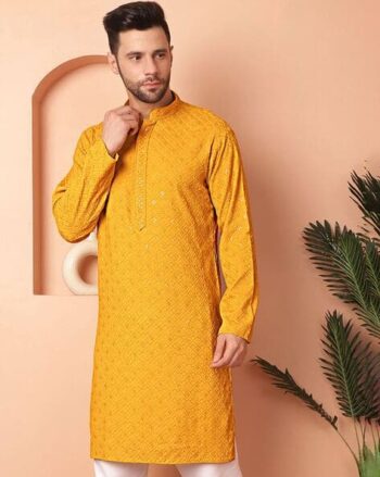 Men Embroidered Regular Fit Long Kurta