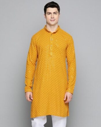 Men Embroidered Regular Fit Long Kurta