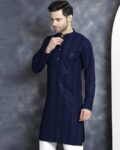Men Embellished Regular Fit Long Kurta with Band Collar