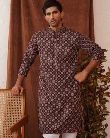 Men Embroidered Regular Fit Long Kurta