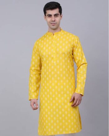 Floral Print Band-Collar Long Kurta