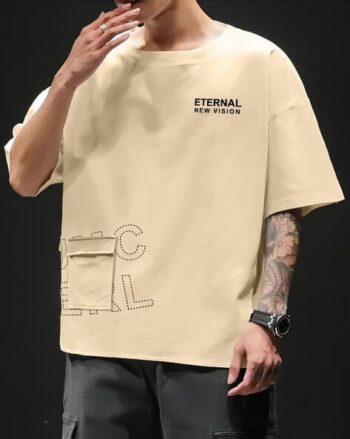 Men Typographic Print Oversized Fit Round-Neck T-Shirt