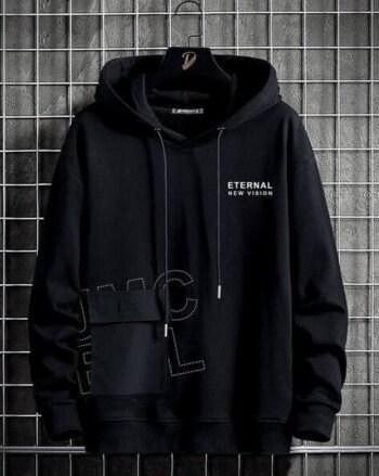 Typographic Print Slim Fit Hooded T-Shirt with Flap Pocket