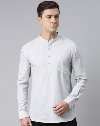 Men Regular Fit Short Kurta with Mandarin Collar