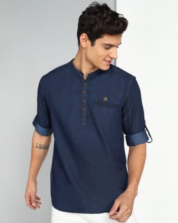 Denim Short Kurta with Welt Pocket