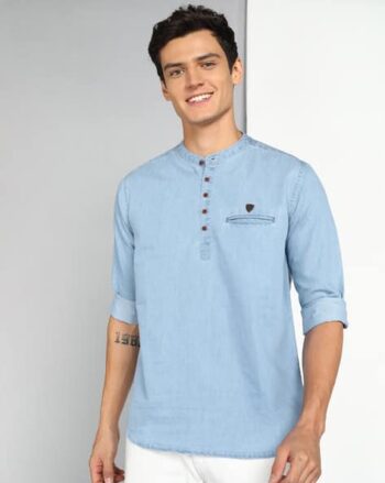 Denim Short Kurta with Welt Pocket