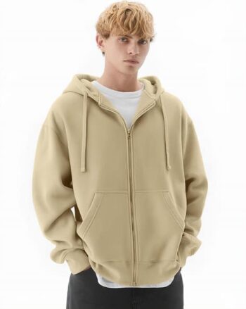 Men Oversized Fit Zipper Hoodie with Drawstrings