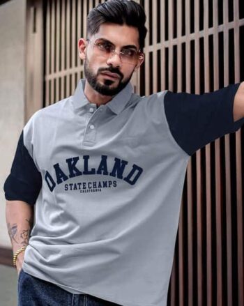 Typographic Print Oversized Cotton Polo T-Shirt