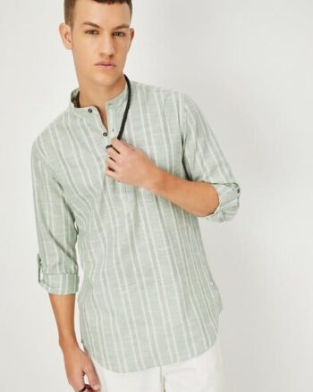 Striped Regular Fit Cotton Short Kurta