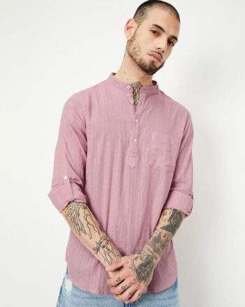 Striped Regular Fit Short Kurta with Patch Pocket