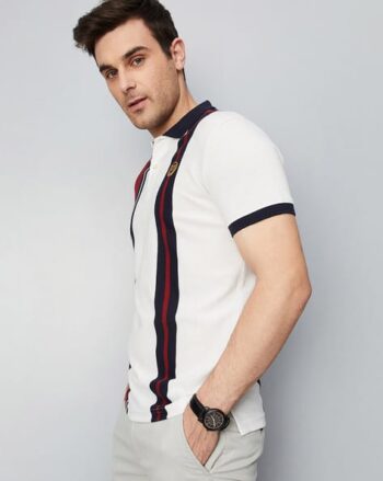 Men Colourblock Regular Fit Polo T-Shirt