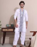 Men Printed Regular Fit Long Kurta with Mandarin Collar