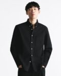 Men Ribbed Regular Fit Shirt with Cuban Collar