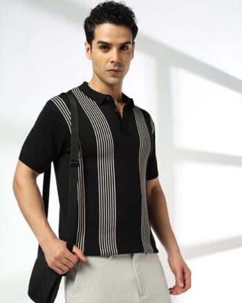 Men Striped Slim Fit Cotton Polo T-Shirt