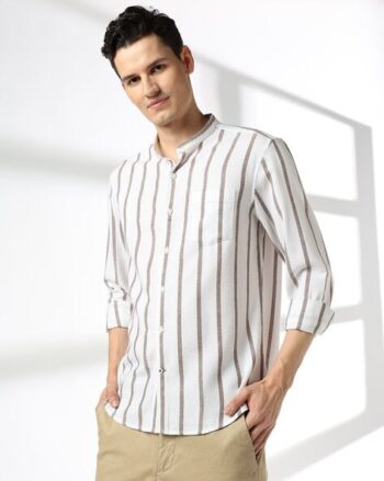 Men 06 Striped Regular Fit Shirt with Patch Pocket