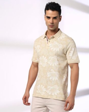 Men Floral Print Slim Fit Polo T-Shirt