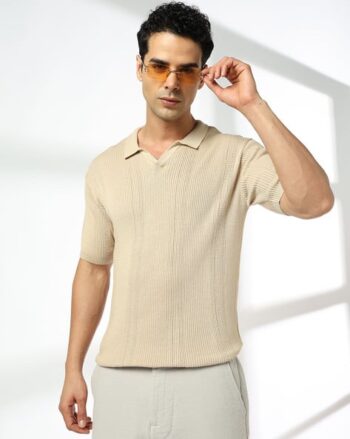 Men Knitted Slim Fit Polo T-Shirt