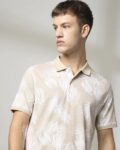 Men Leaf Print Slim Fit Polo T-Shirt