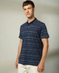 Men Striped Print Slim-fit Polo T-Shirt