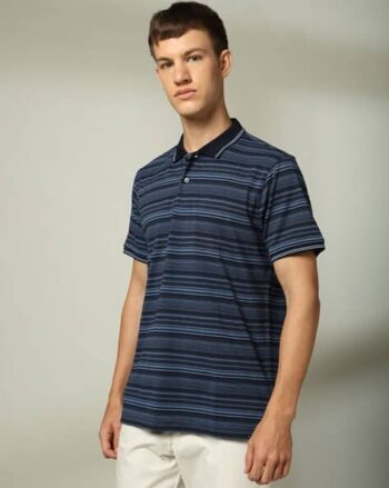 Men Striped Print Slim-fit Polo T-Shirt