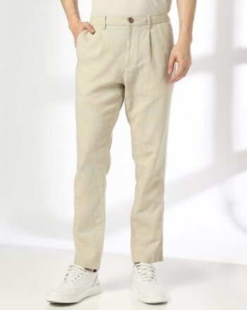 Men Pull-On Knit Cropped Fit Flat-Front Chinos