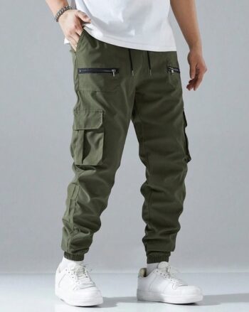 Men Relaxed Fit Flat-Front Pants