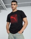 Mens Striped Logo Graphic Slim Fit T-Shirt