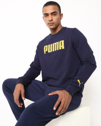 Men Crew-Neck Logo Print Fleece Sweatshirt