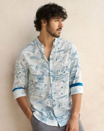 Graphic Print Shirt with Spread Collar