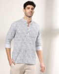 Men Leaf Print Slim Fit Shirt Kurta