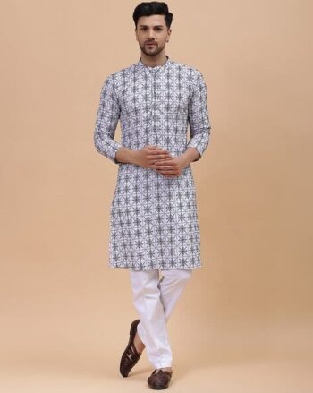 Embroidered Long Kurta with Mandarin Collar