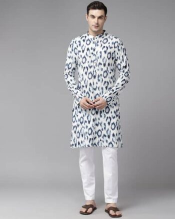 Ikat Print Long Kurta with Insert Pocket