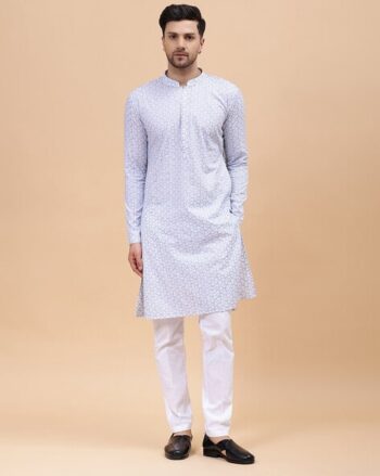Geometric Printed Long Kurta with Mandarin Collar