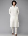 Men Regular Fit Long Kurta with Mandarin Collar