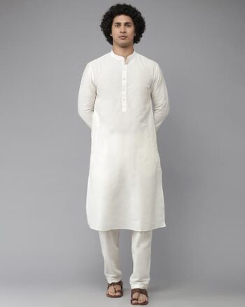 Men Regular Fit Long Kurta with Mandarin Collar