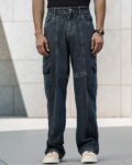 Shein Street Mid Wash Fixed Waist Baggy Fit Light Blue Cargo Jeans