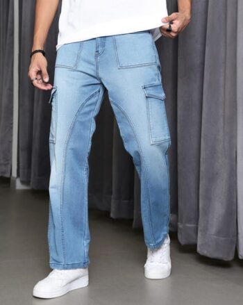 Shein Street Full Length Straight Cargo Jeans with Pockets