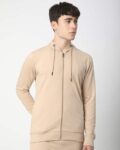 Men Long Sleeve Regular Fit Zipper Hooded T-Shirt
